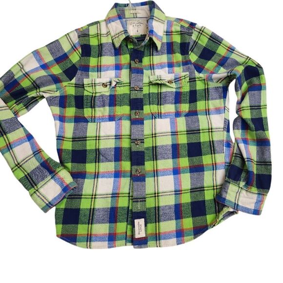 Abercrombie and Fitch green plaid flannel button down shirt Small - Picture 1 of 8